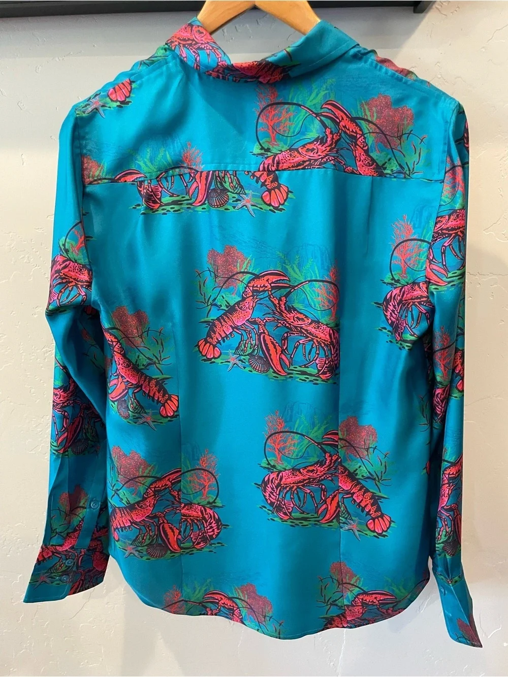 NWT J. Crew collectors Teal Button-Up Blouse with Lobster Print 6